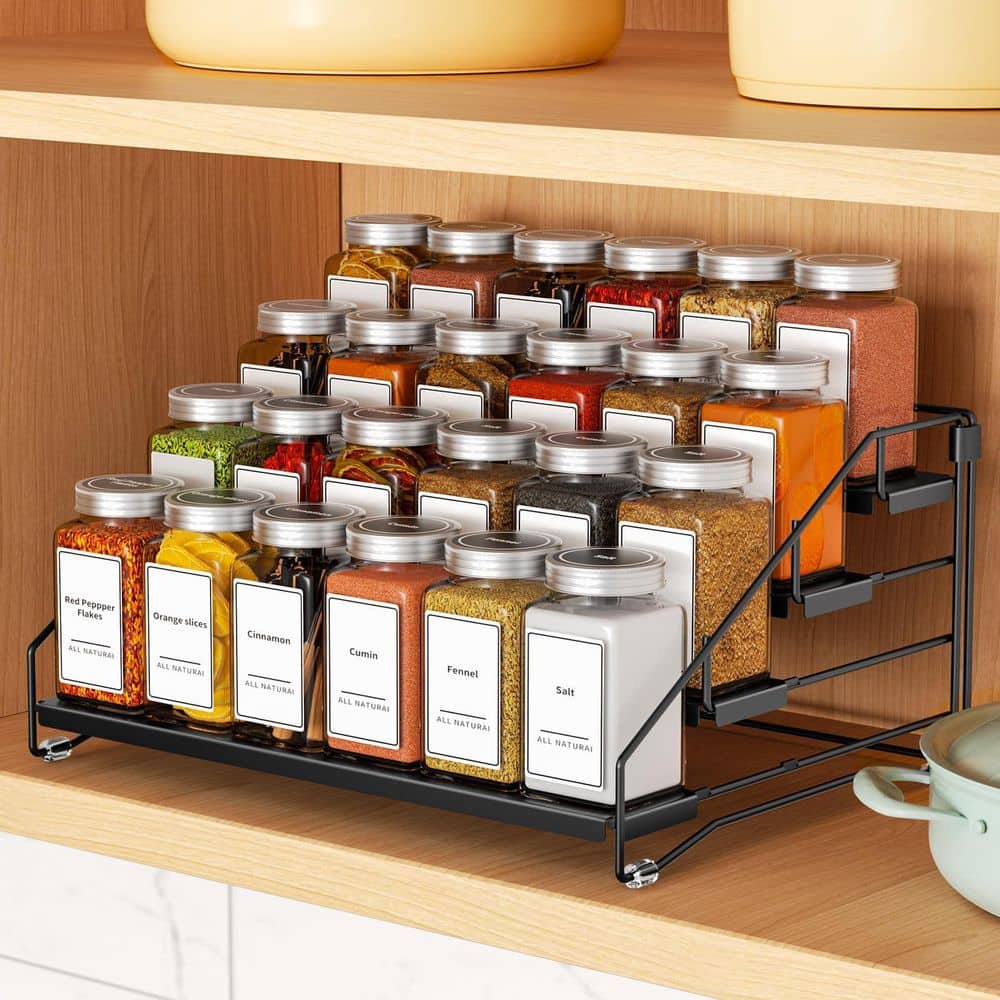 LAIFUCAM Black Metal 4-Tier Depth Adjustable Spice Rack Organizer for ...
