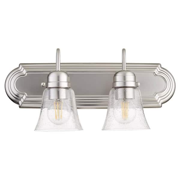 Quorum INTERNATIONAL Campbell Transitional, 8 in. Width in. 2-Lights Satin Nickel Vanity Lights with Clear Seeded Glass Shade