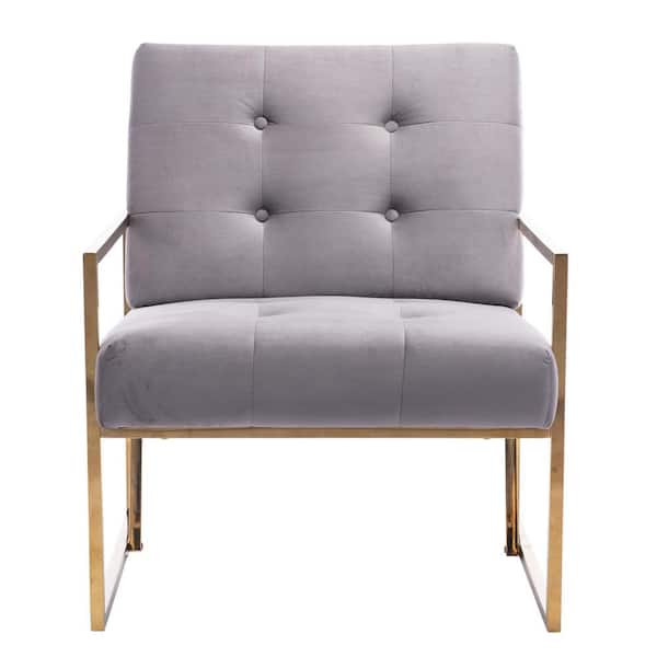 sumyeg Modern Style Turfted Velvet Grey Home Office Armchair Golden Metal Living Room Chair