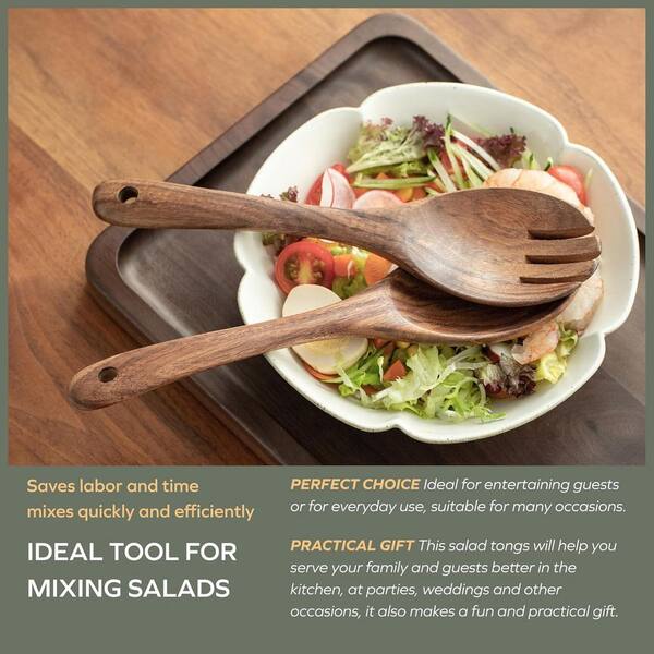 Anqtovp 2 pcs. 12-inch Wooden Salad Tongs for Serving Salad Mixes