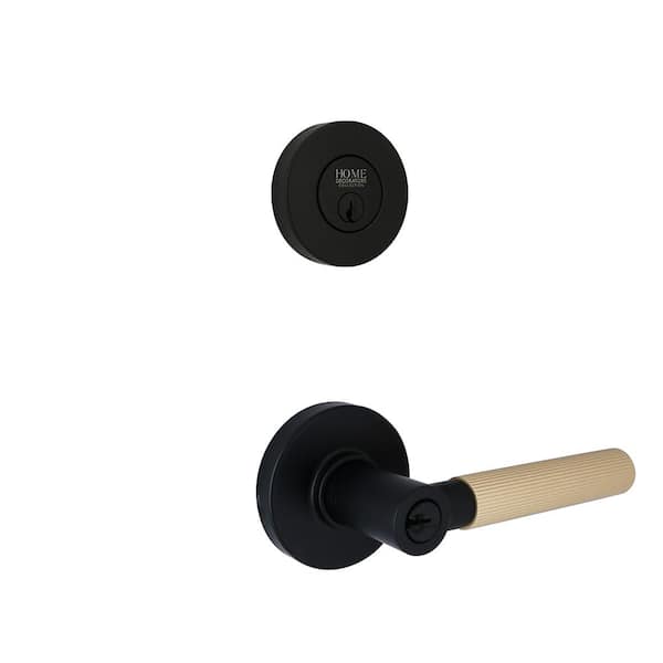 Downing Matte Black/Brushed Gold Single Cylinder Door Lever Combo Pack Featuring Dual Keyway