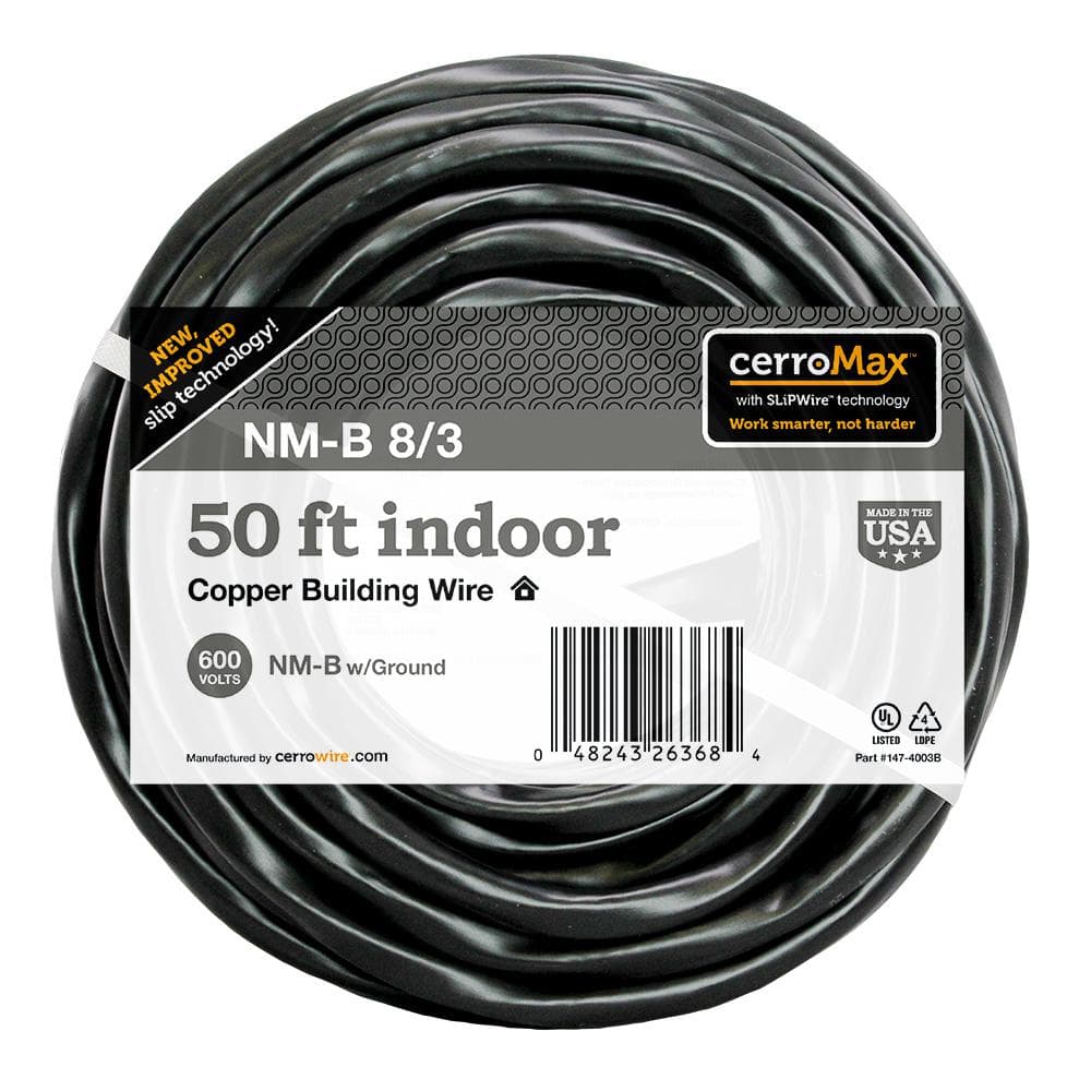 UPC 048243263684 product image for Cerrowire 50 ft. 8/3 Black Stranded CerroMax SLiPWire Copper NM-B Wire | upcitemdb.com