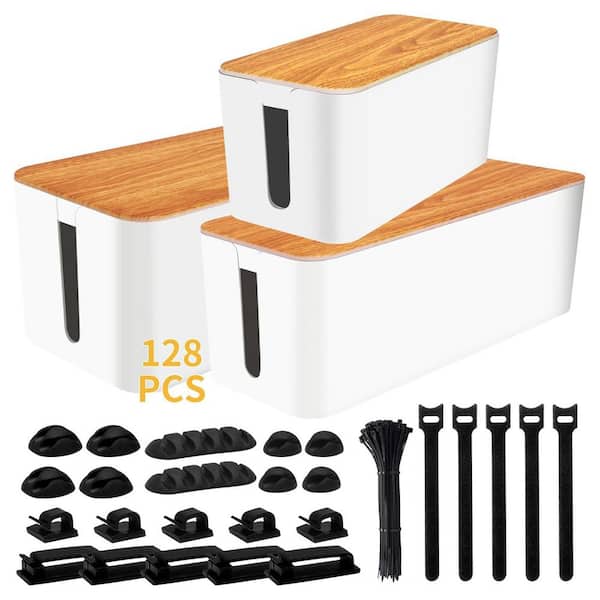 Cable Management Series Large Medium Small Cable Organizer Boxes Kit White 3 Pack for Home Office Safety
