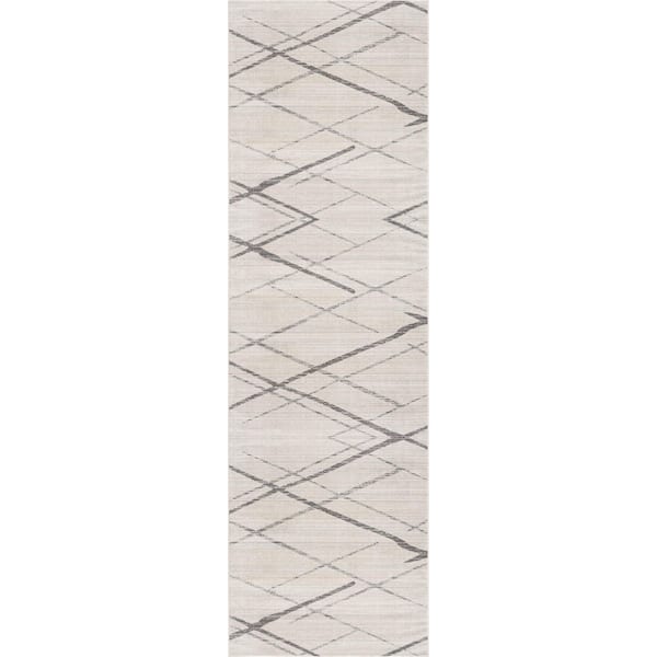 Savannah 2' x 7' (Exact Size: 2'3" x 7') Abstract Indoor Runner Rug, Beige Grey, Contemporary