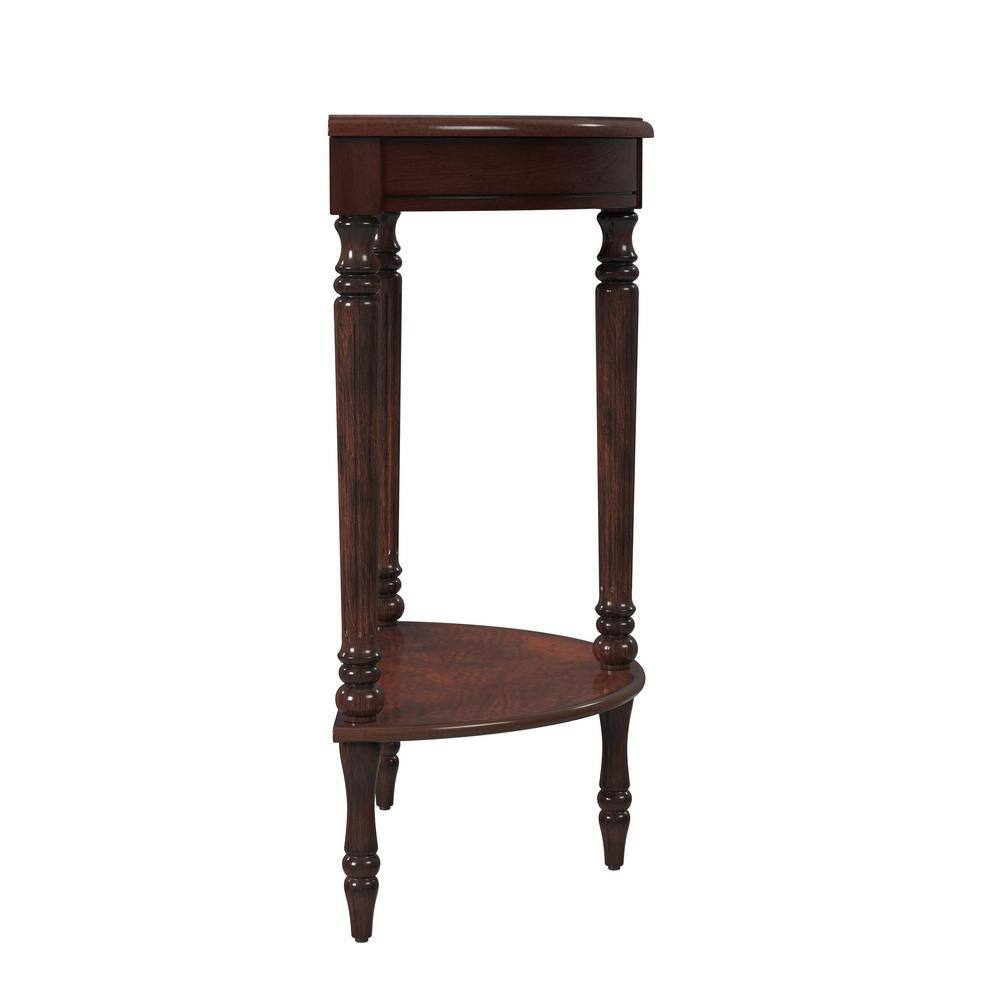 Traditional Demilune Console Table in Cherry Brown with Storage
