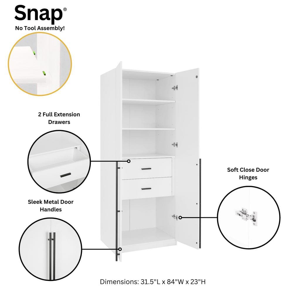 White Contemporary 2-Piece Modular Wardrobe Closet