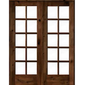 56 in. x 80 in. Knotty Alder Universal/Reversible 10-Lite Clear Glass Provincial Stain Wood Double Prehung French Door