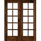 64 in. x 80 in. Knotty Alder Universal/Reversible 10-Lite Clear Glass Provincial Stain Wood Double Prehung French Door