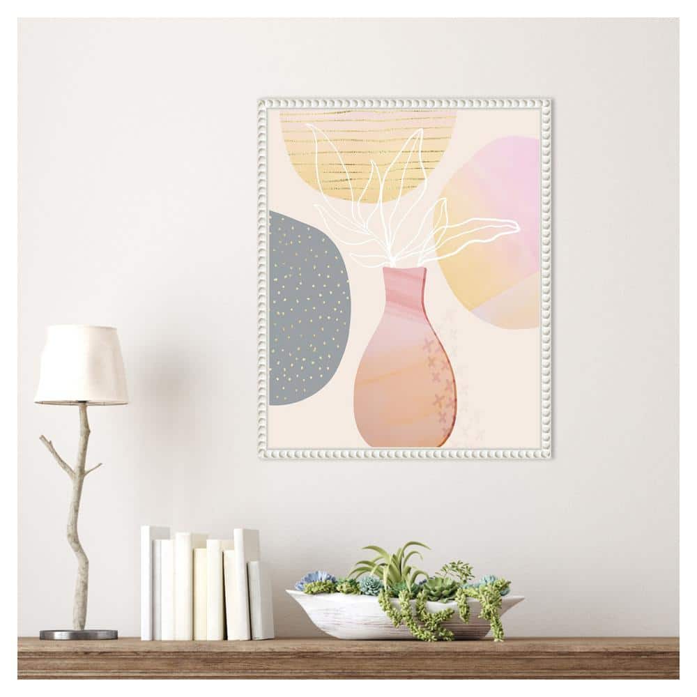 16"x20" White Framed Abstract Floral Canvas Wall Art