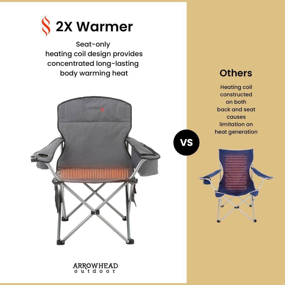 Gray Heated Folding Camping Chair with Cooler and Cup Holders