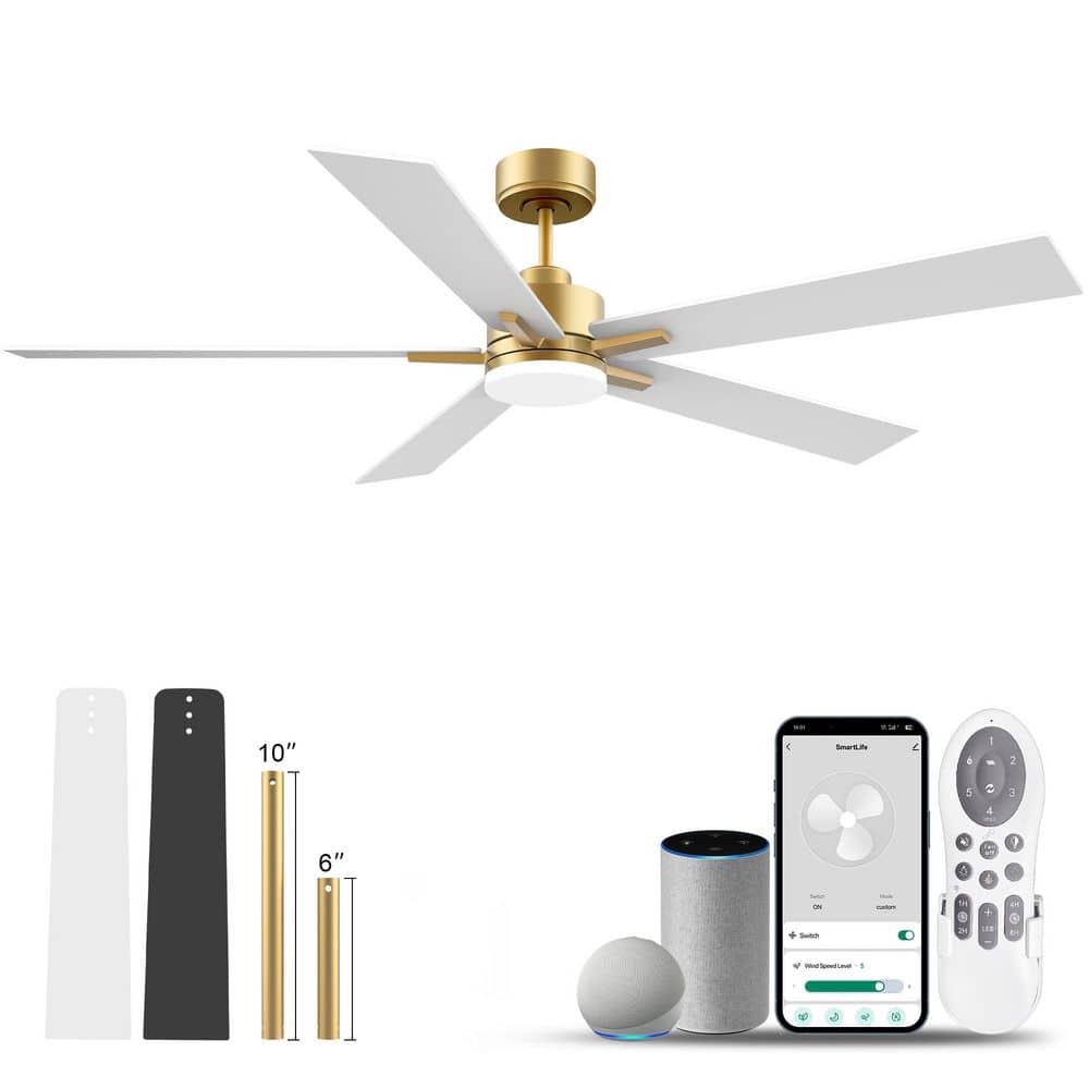 60 in. Smart Outdoor Indoor Gold Ceiling Fan with Lights Remote, Voice Control via Alexa Google WIFI App, Quiet DC Motor price history on PriceWatchPro