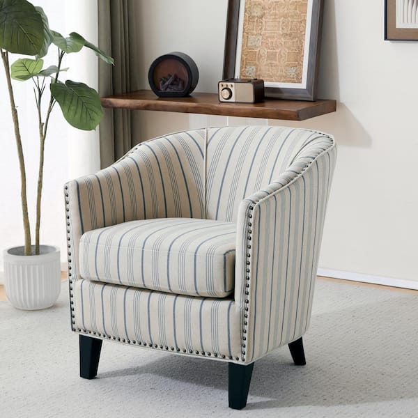 San Marcos Beige and Blue Stripe Fabric Arm Chair (Set of 1)