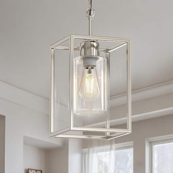 6.7in. 1-Light Brushed Nickel Kitchen Island Pendant Lighting with Glass Shade, Hanging Lighting for Living Room