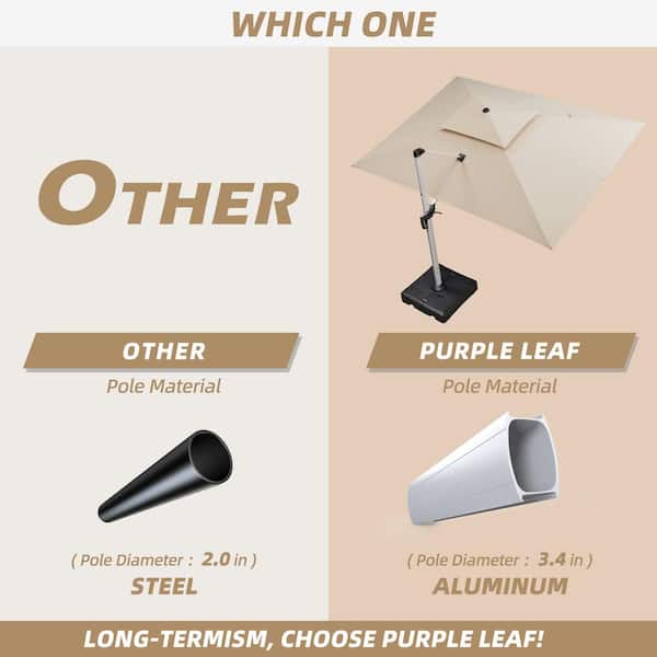 9 ft. x 11 ft. High-Quality Aluminum Cantilever Outdoor Patio Umbrella with Base in Ground, Beige