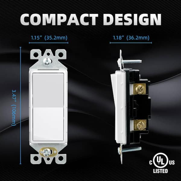 Baomain 5-Pack Decora Rocker Switches - 3 Single Pole, 15A 120V, Commercial Grade, With Wall Plates - View #8
