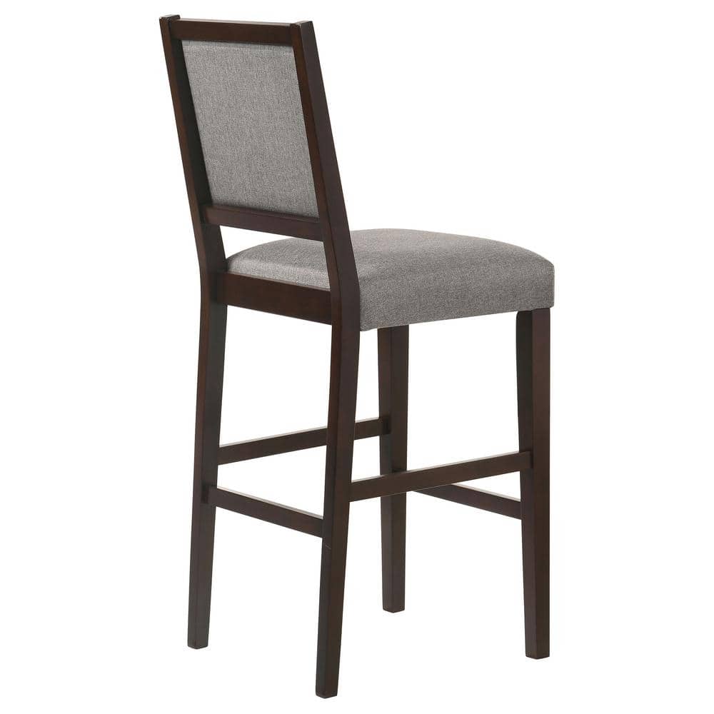 Gray Upholstered Transitional Wood Bar Stools with Footrest