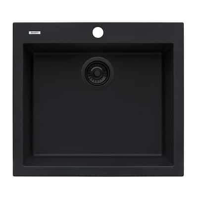 epiGranite 22 in. Drop-in Topmount SIngle Bowl Bar Sink in Midnight Black Granite Composite
