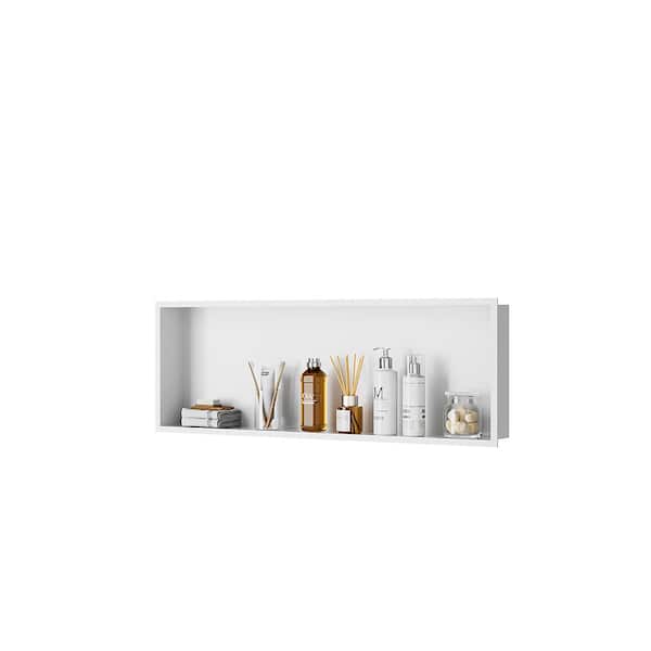 1-Tiers 12 in. W x 36 in. H x 4 in. D Wall Niche, White Shower Niche Cabinet, Stainless Steel Bathroom Shelf