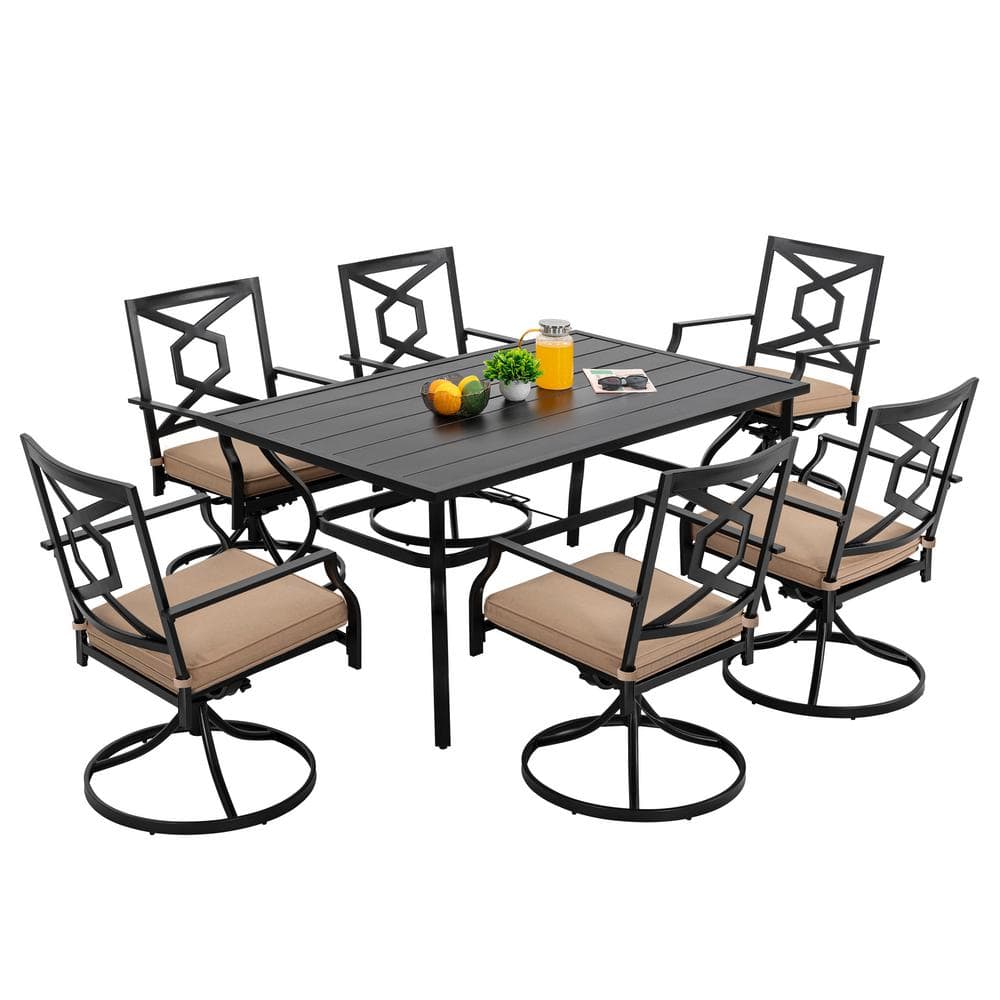 Nuu Garden Black 7Piece Metal Rectangle Patio Outdoor Dining Set with