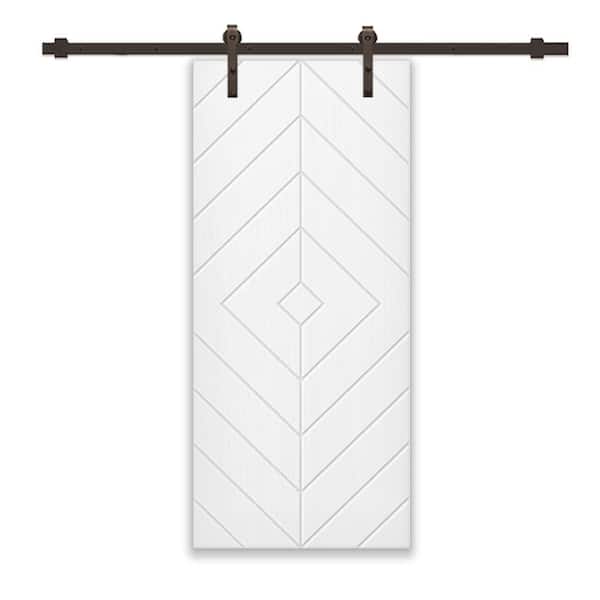 CALHOME Diamond 30 in. x 80 in. Fully Assembled White Painted MDF Modern Sliding Barn Door with Hardware Kit
