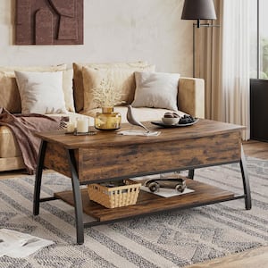 41.56 in. Rustic Brown Rectangle Wood Coffee Table with Lift Top and Open Storage Shelf