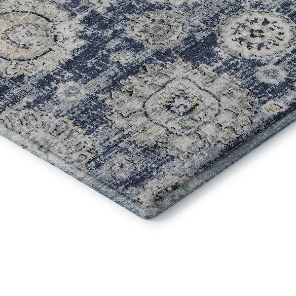 Mayfield Premium Machine Washable Indoor/Outdoor Geometric AMF634 Navy 8 ft. x 8 ft. Round Area Rug