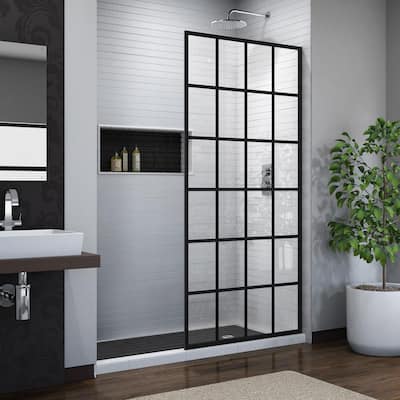 French Linea Toulon 34 in. x 72 in. Frameless Fixed Shower Screen in Satin Black