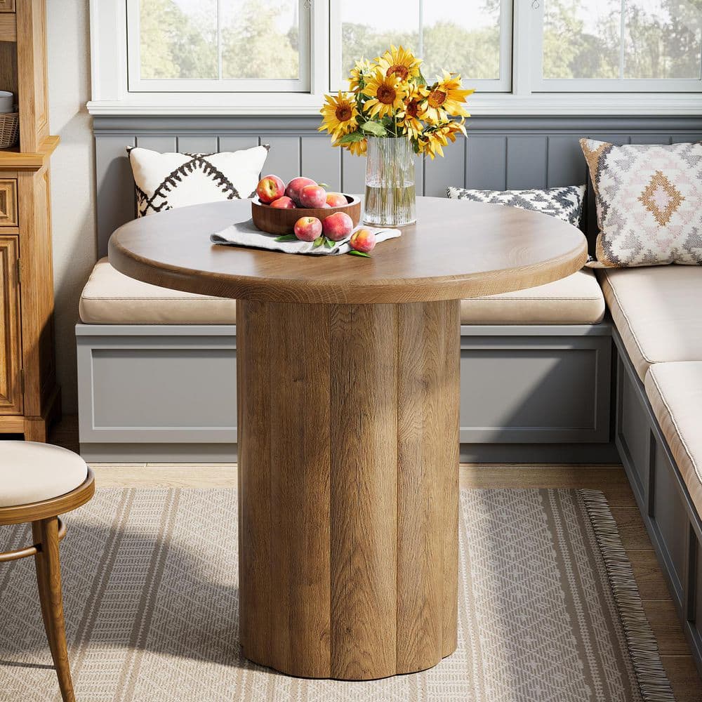 Halseey Brown 31.5 in Wood Round Pedestal Dinner Kitchen Dining Table Seat 4 Heavy Duty Frame Farmhouse price history on PriceWatchPro