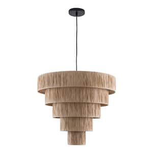 Collision 6-Light Wood-Colored Chandelier with Paper Lampshade