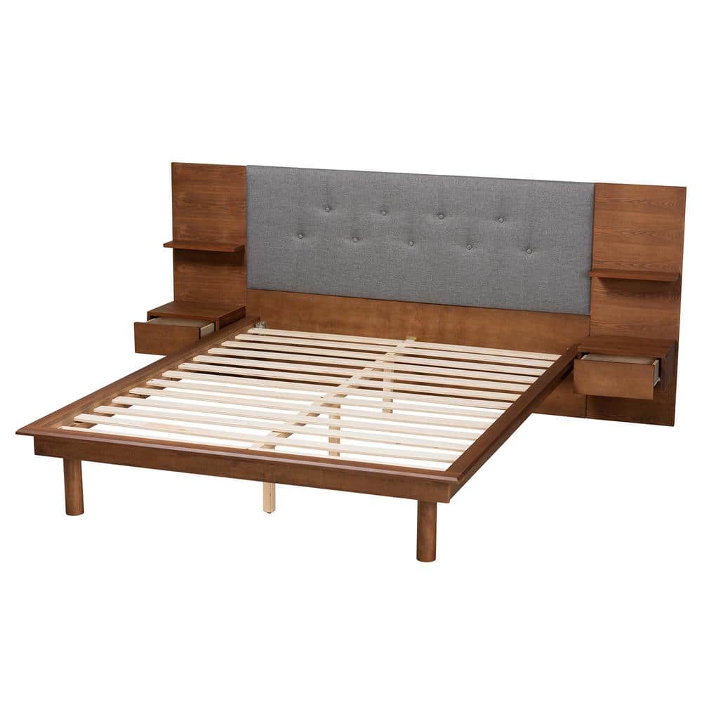 Eliana Gray and Walnut King Upholstered Platform Bed with Storage