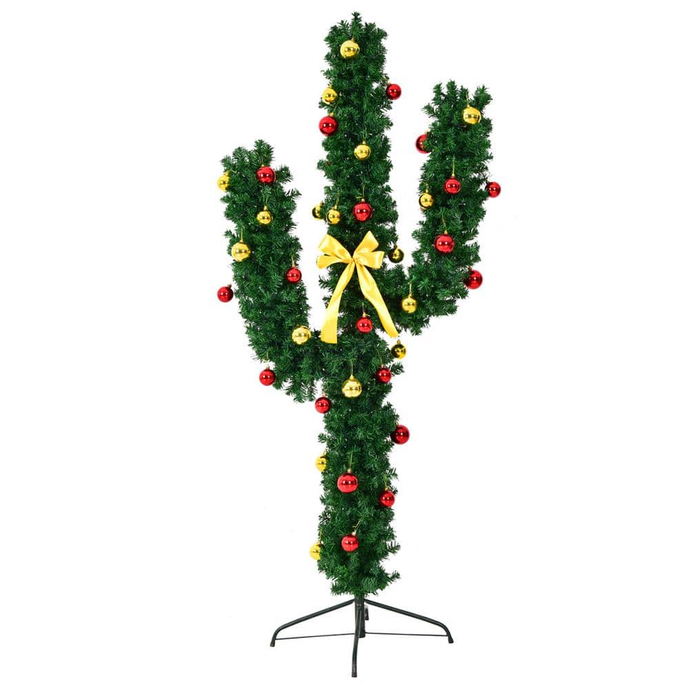 Costway 5 ft. Pre-Lit Cactus Artificial Christmas Tree with LED Lights CM20644 - The Home Depot