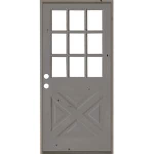 36 in. x 80 in. Knotty Alder Right-Hand/Inswing X-Panel 1/2 Lite Clear Glass Grey Stain Wood Prehung Front Door