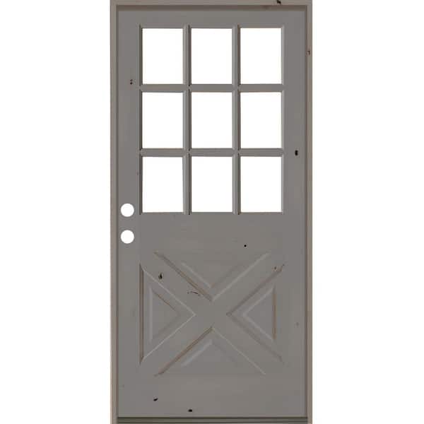 Krosswood Doors 36 in. x 80 in. Knotty Alder Right-Hand/Inswing X-Panel 1/2 Lite Clear Glass Grey Stain Wood Prehung Front Door