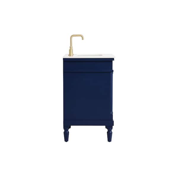 30 in W x 21.5 in. D x 35 in H Single Sink Bath Vanity in Blue with Ivory White Engineered Marble Top