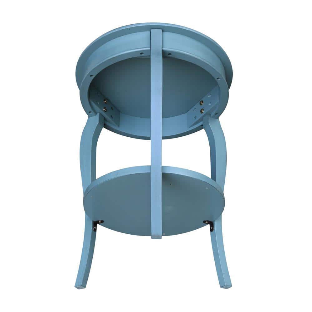 Cambria Ocean Blue Antique-Rubbed Solid Parawood Round End Table