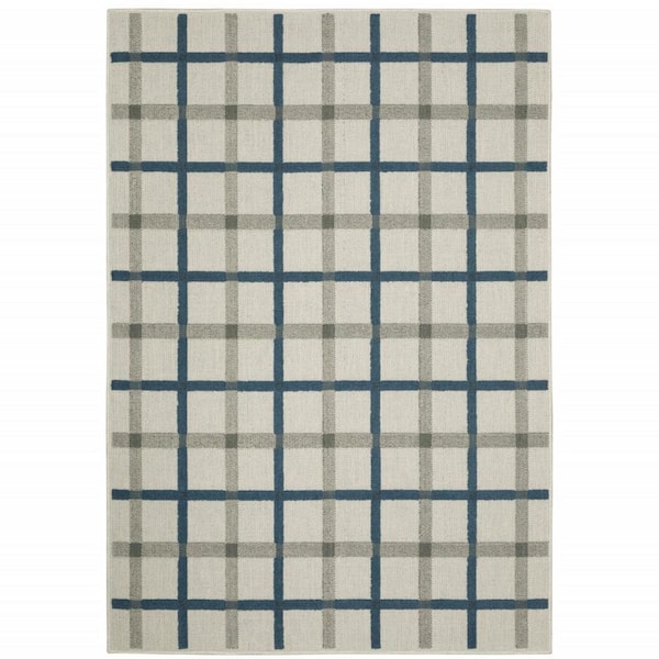 Blue, Beige 2 ft. x 4 ft. Loomed Geometric Polypropylene Rectangle Indoor/Outdoor Area Rug