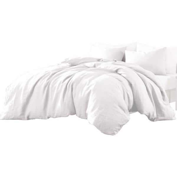 Benjara Edge 4- Piece White Solid Print Linen Queen Comforter Set
