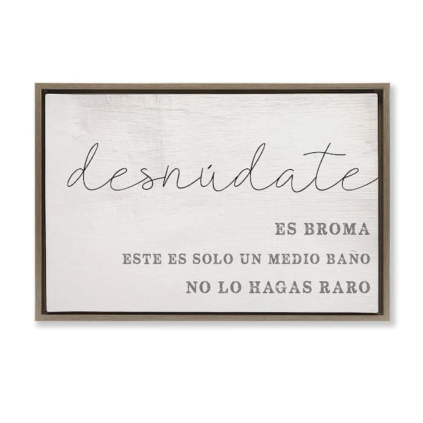 Stupell Industries Funny Half Bathroom Phrase by Lil' Rue Brown Floater Frame Typography Graphic Art Print 21 in. x 31 in.