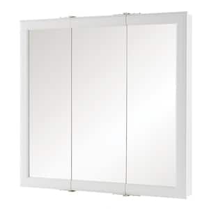 30 in. W x 29 in. H Fog Free Framed Surface-Mount Tri-View Bathroom Medicine Cabinet in White with Mirror