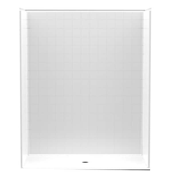 Aquatic Accessible Smooth Tile AcrlyX 60 in. x 34 in. x 74.9 in. 1-Piece Shower Stall with Center Drain in White