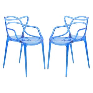 Milan Blue Modern Plastic Wire Design Arm Chair Set of 2