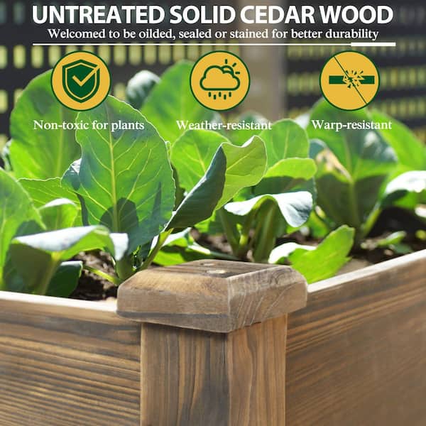 47 in. x 24 in. x 33 in. Cedar Carbonized Color Wooden Raised Garden Bed with Lockable Wheels and Liner