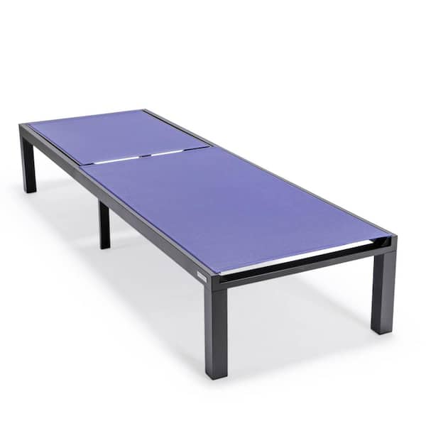 Leisuremod Marlin Modern Black Aluminum Outdoor Patio Chaise Lounge Chair with Fire Pit Table (Navy Blue)