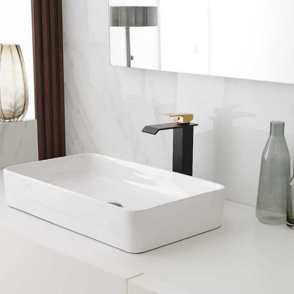 Matte Black and Gold Single Handle Vessel Sink Faucet