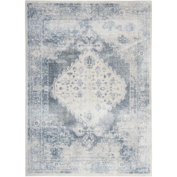 Nourison Astra Machine Washable Blue Ivory 7 ft. x 9 ft. Distressed Traditional Area Rug