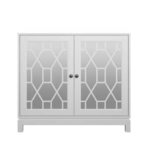 White Accent Cabinet with Mirrored Doors and USB Charging Ports