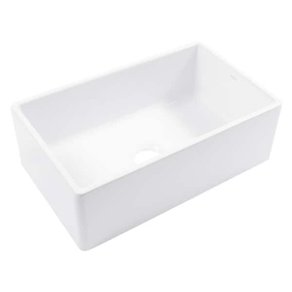 Bradstreet II 30 in. Farmhouse Apron Front Undermount Single Bowl Crisp White Fireclay Kitchen Sink with Strainer Drain