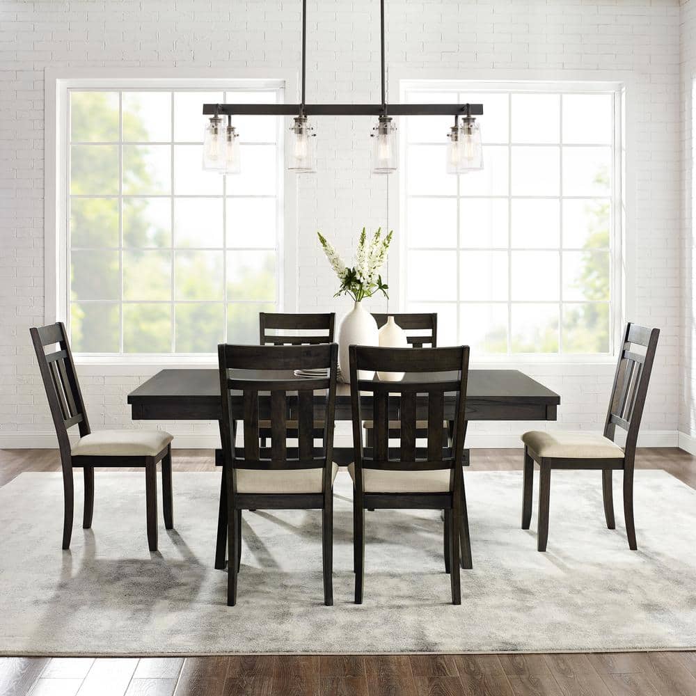 Hayden Slate 7-Piece Dining Set with Creme Linen Chairs