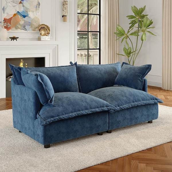 81.1 in. Chenille Upholstered 2-Seats Loveseat in Navy