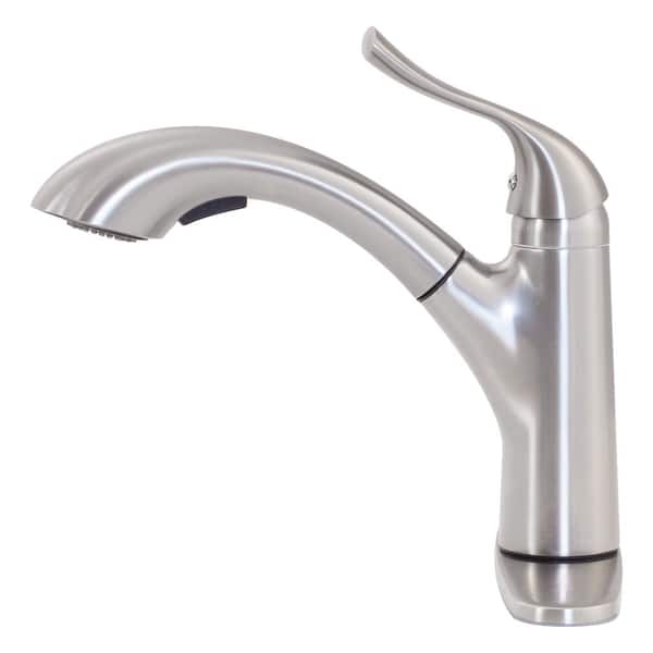 Unbranded Single-Handle Pull-Out Sprayer Kitchen Faucet with Deckplate Included in Brushed Nickel